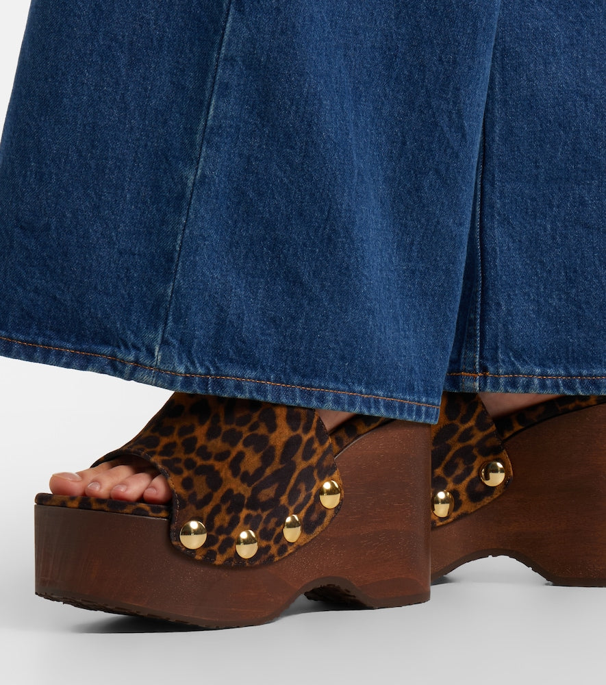Gianvito Rossi Ardéa leopard-print suede wedge mules