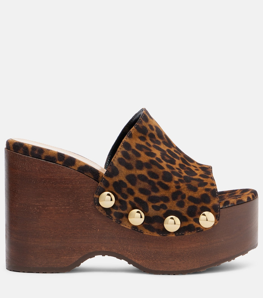 Gianvito Rossi Ardéa leopard-print suede wedge mules