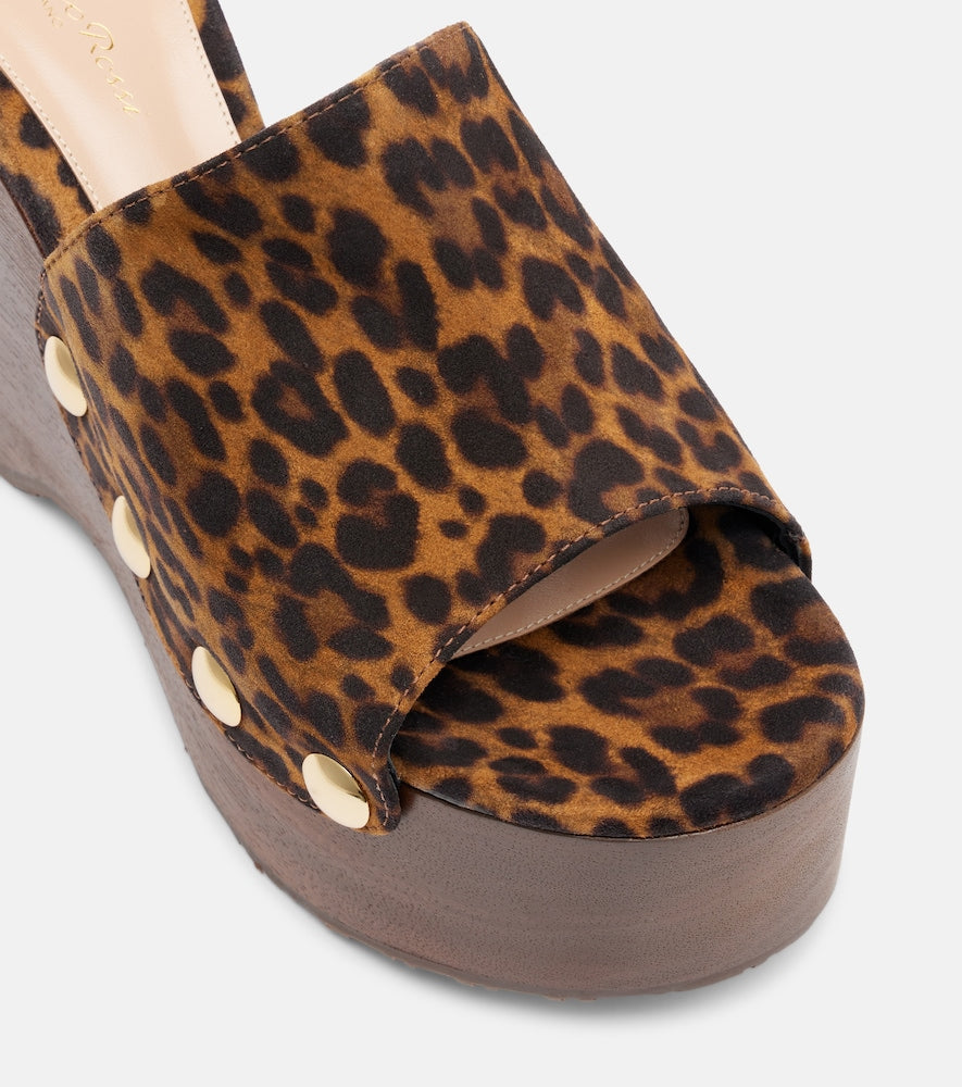 Gianvito Rossi Ardéa leopard-print suede wedge mules