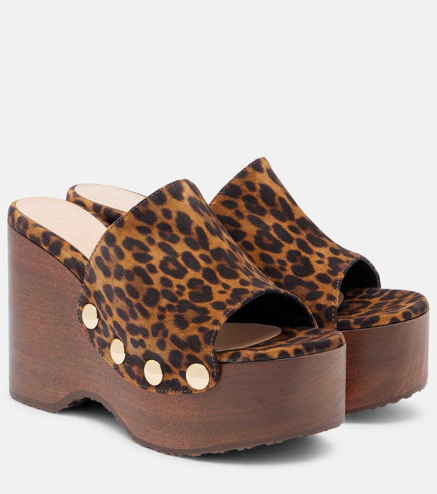Gianvito Rossi Ardéa leopard-print suede wedge mules