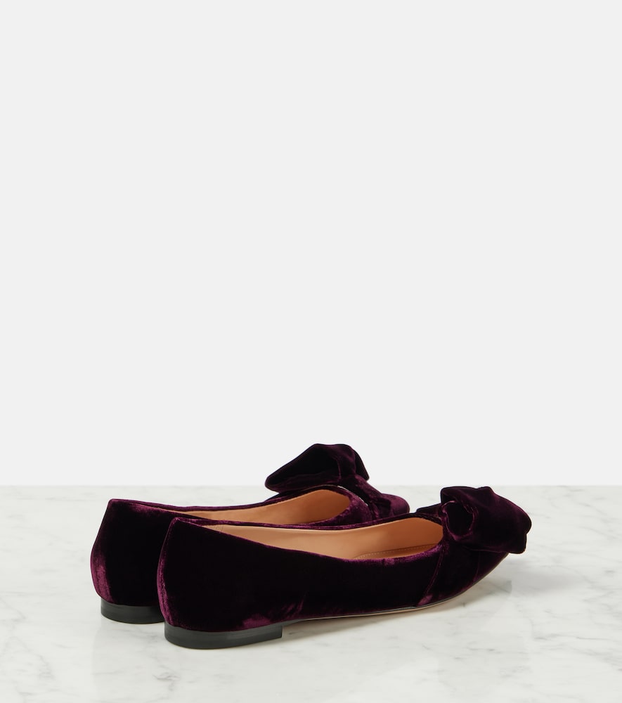 Gianvito Rossi Bow-detail velvet ballet flats