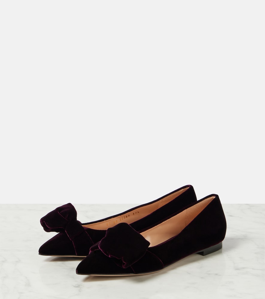 Gianvito Rossi Bow-detail velvet ballet flats