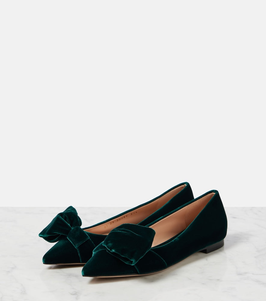 Gianvito Rossi Bow-detail velvet ballet flats