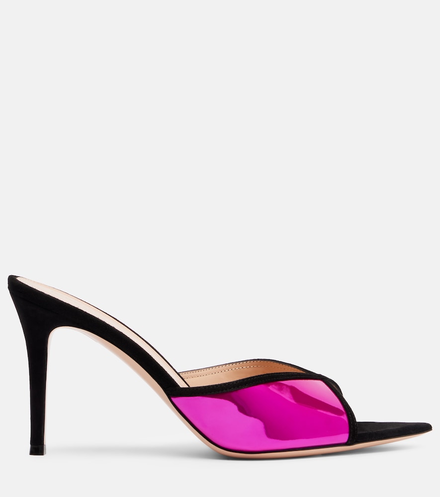 Gianvito Rossi Confetti suede-trimmed metallic leather mules