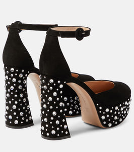 Gianvito Rossi Crystal Holly D'Orsay suede platform pumps