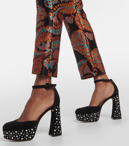 Gianvito Rossi Crystal Holly D'Orsay suede platform pumps