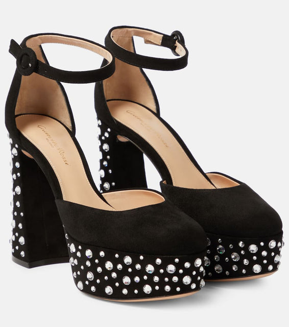 Gianvito Rossi Crystal Holly D'Orsay suede platform pumps