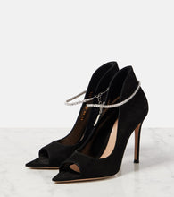 Gianvito Rossi Crystal-embellished suede peep-toe pumps