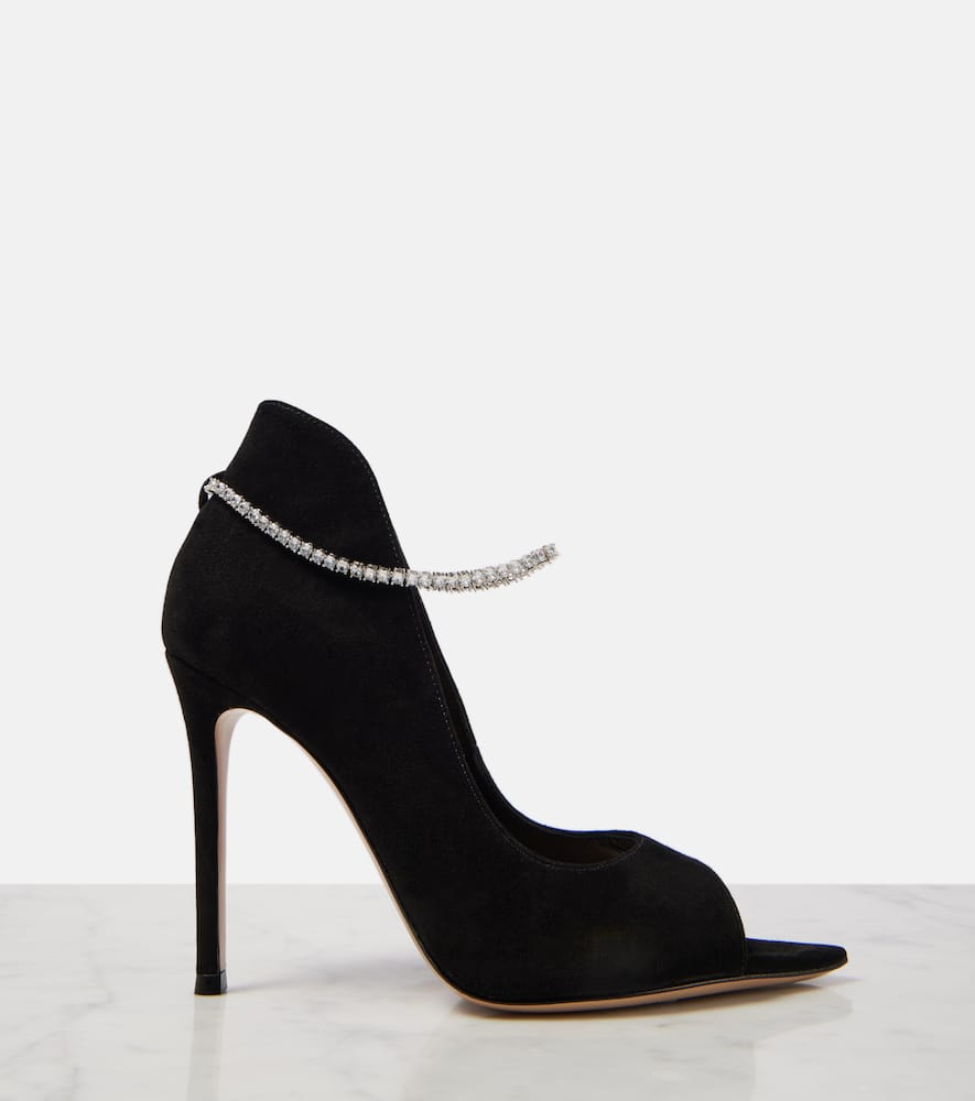 Gianvito Rossi Crystal-embellished suede peep-toe pumps