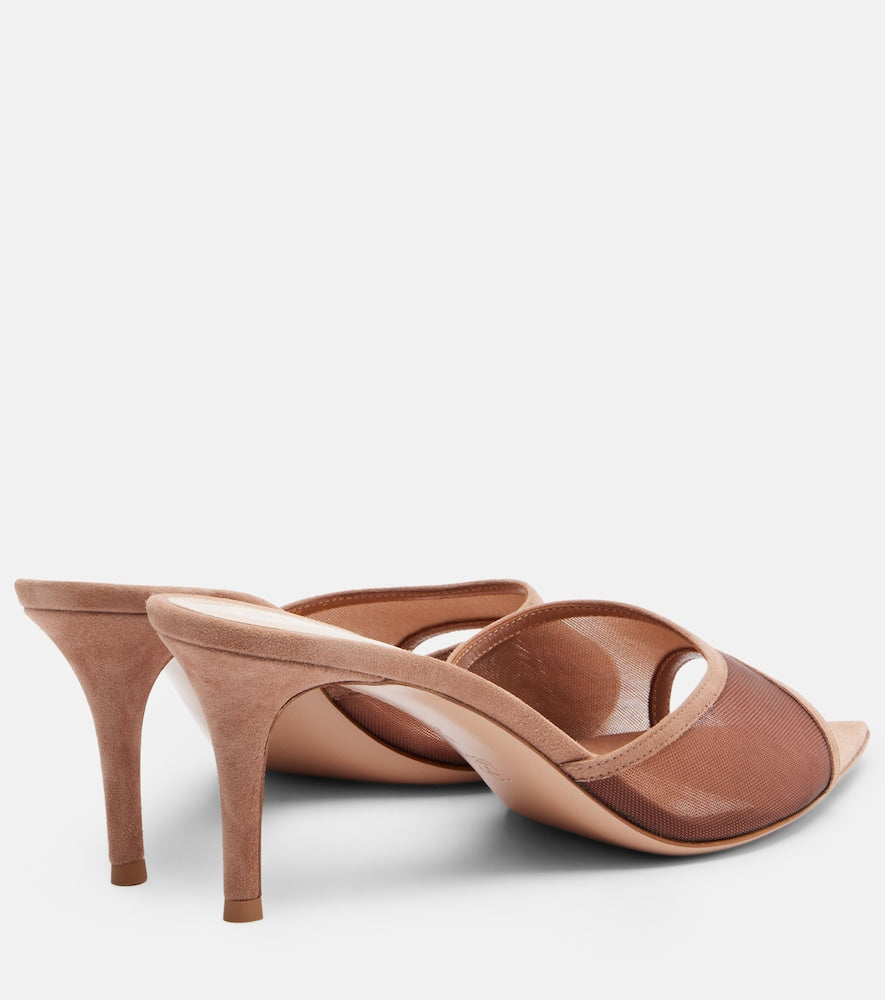 Gianvito Rossi Dorotea suede-trimmed mesh mules