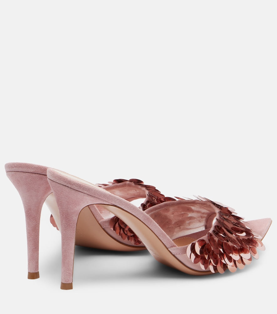Gianvito Rossi Elle sequined suede-trimmed mesh mules