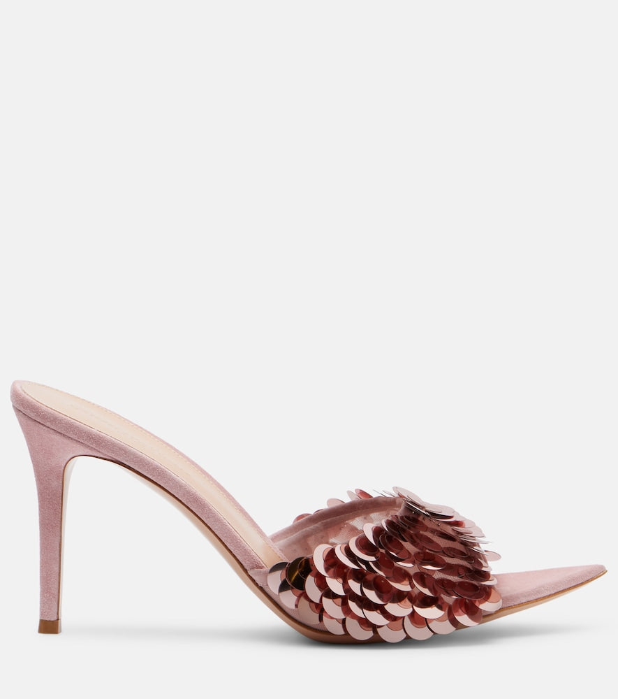 Gianvito Rossi Elle sequined suede-trimmed mesh mules