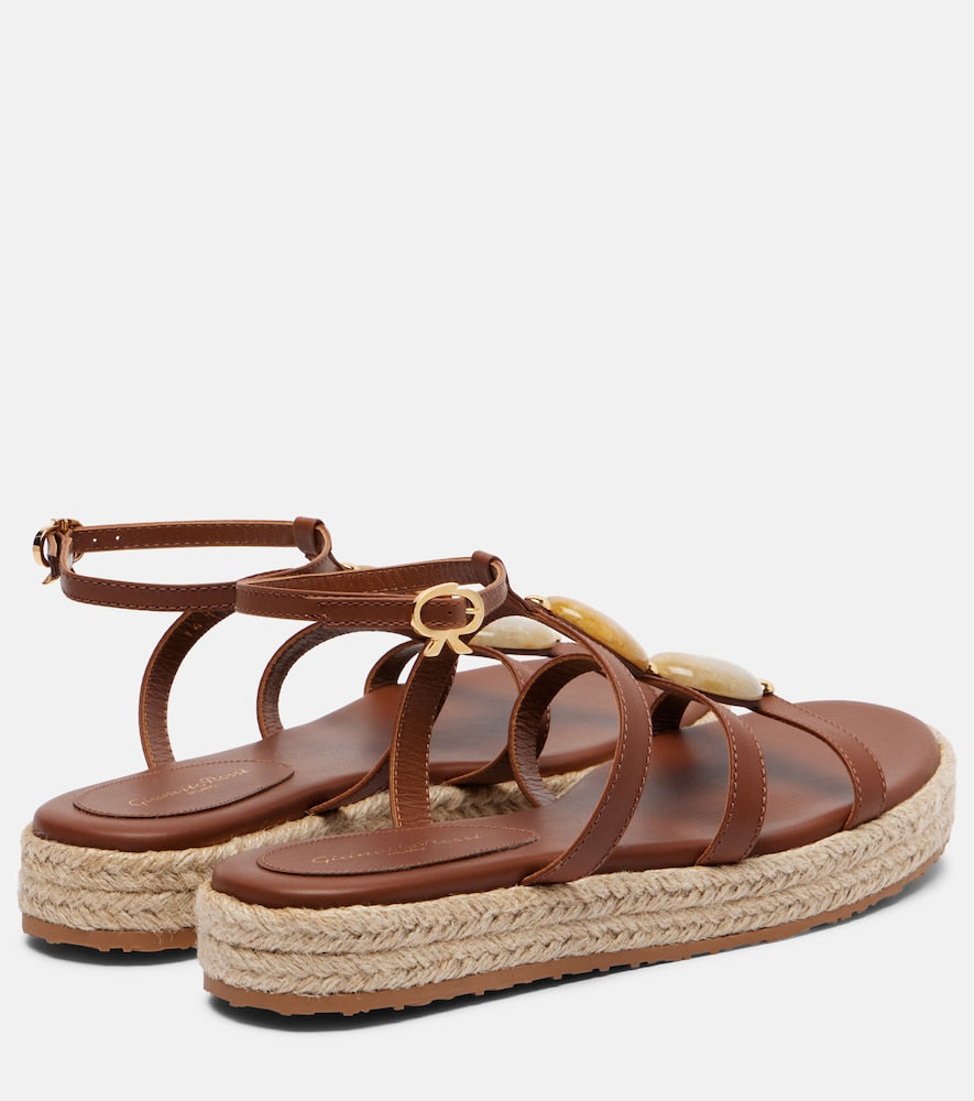 Gianvito Rossi Embellished leather espadrille sandals