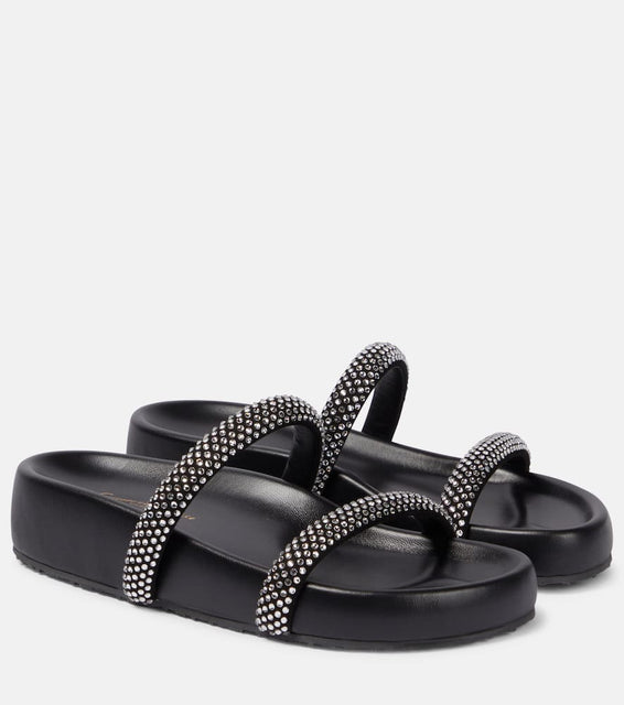 Gianvito Rossi Embellished leather platform slides