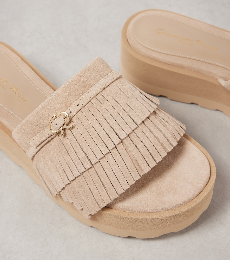 Gianvito Rossi Fringed suede platform slides