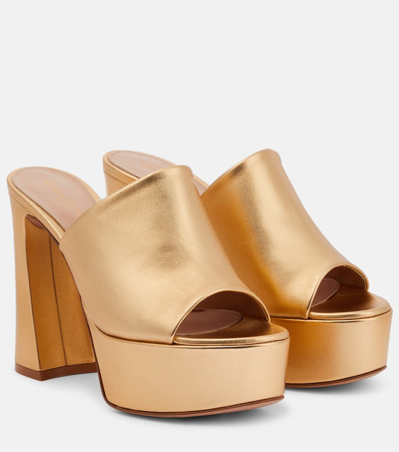 Gianvito Rossi Holly metallic leather platform mules