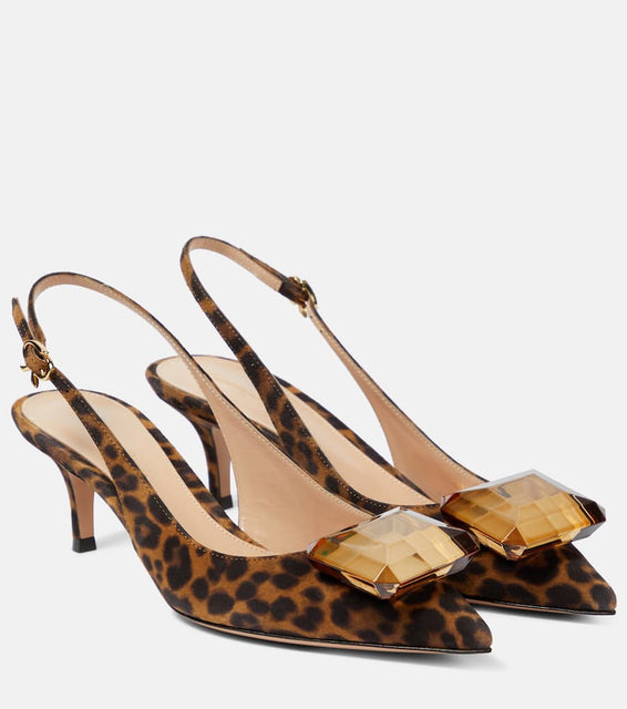Gianvito Rossi Jaipur embellished suede slingback pumps