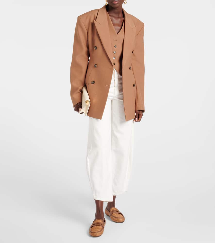 Gianvito Rossi Leather-trimmed raffia loafers