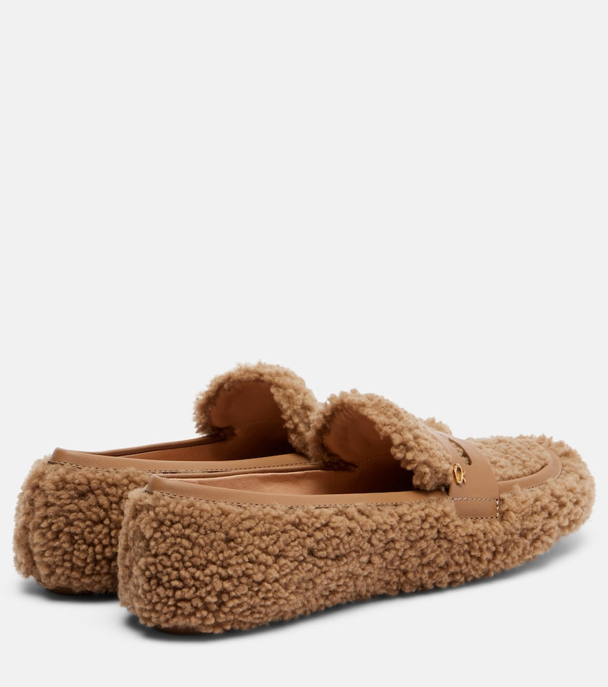 Gianvito Rossi Leather-trimmed shearling loafers