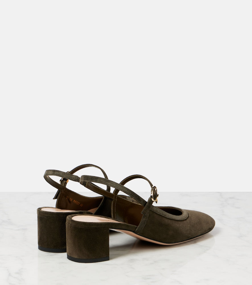 Gianvito Rossi Leather-trimmed suede slingback pumps