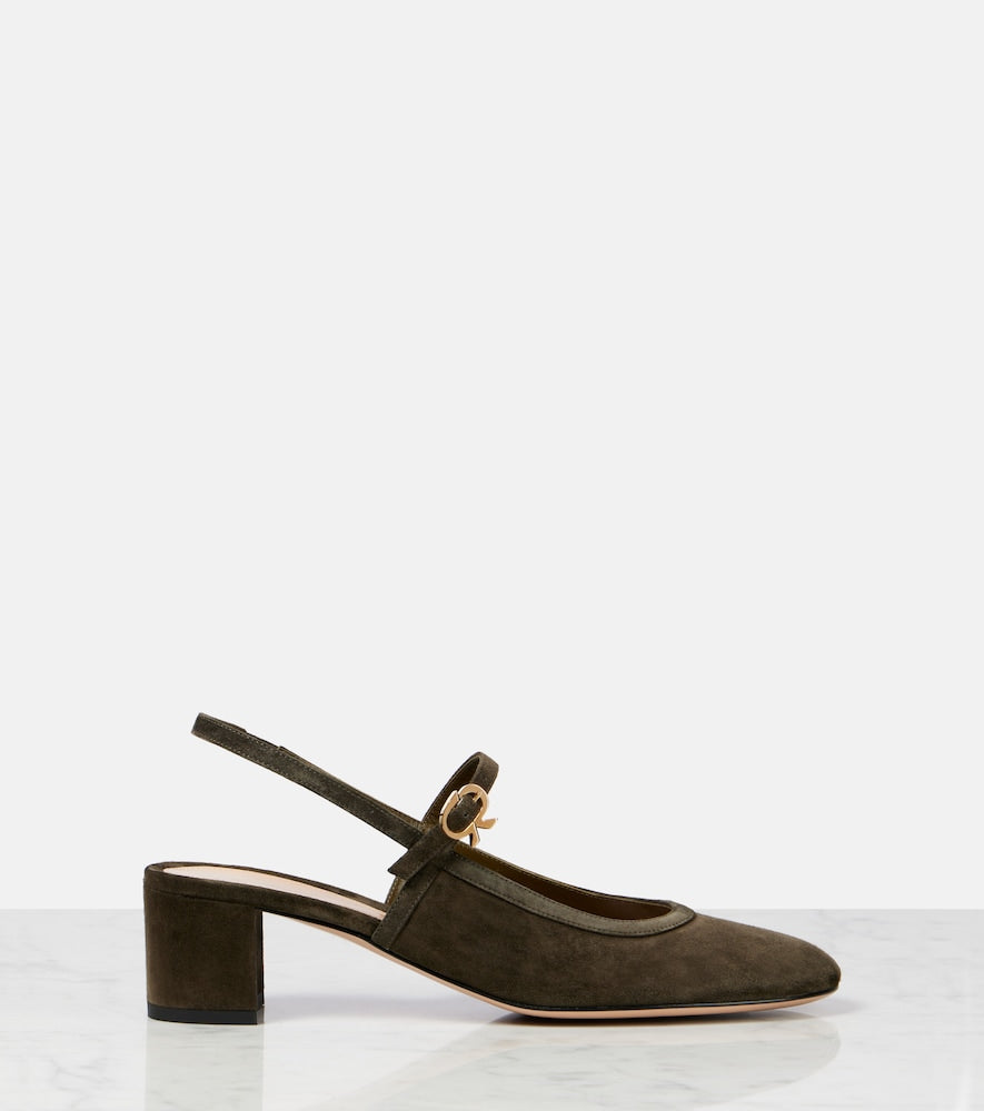 Gianvito Rossi Leather-trimmed suede slingback pumps