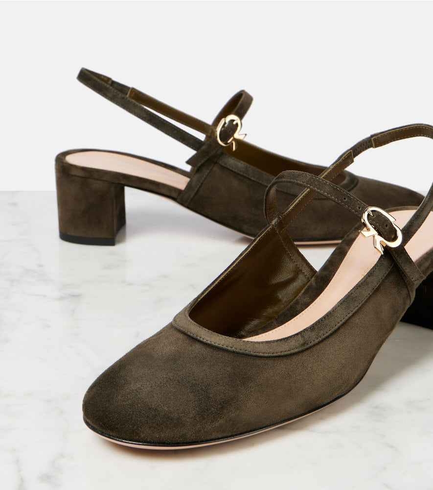 Gianvito Rossi Leather-trimmed suede slingback pumps