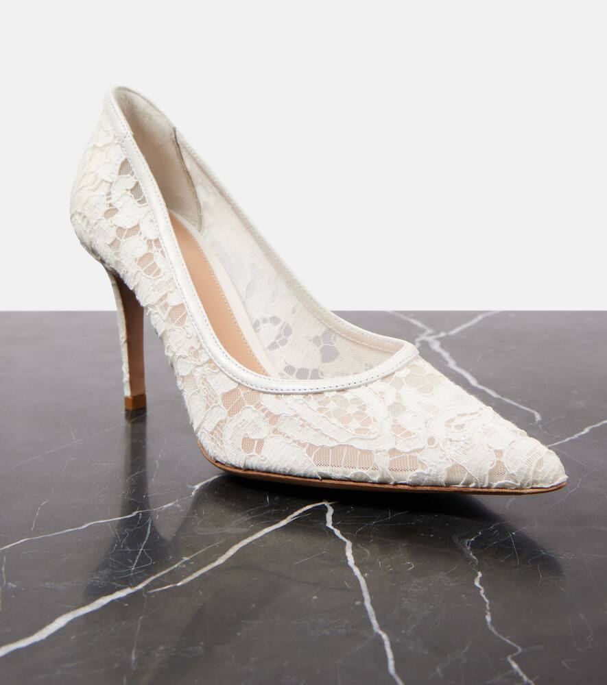 Gianvito Rossi Lyon 85 leather-trimmed lace pumps