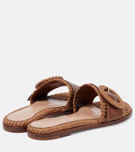 Gianvito Rossi Marbella leather-trimmed raffia slides