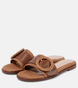 Gianvito Rossi Marbella leather-trimmed raffia slides