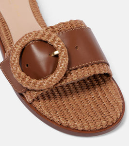 Gianvito Rossi Marbella leather-trimmed raffia slides