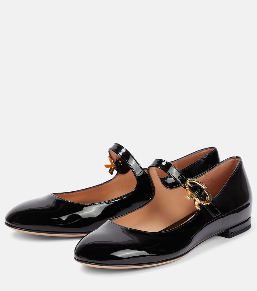Gianvito Rossi Mary Ribbon patent leather ballet flats