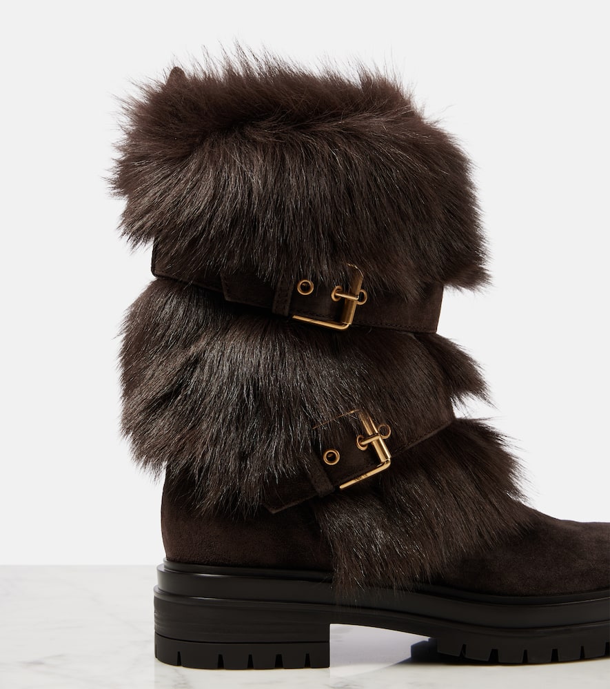 Gianvito Rossi Maverick shearling-trimmed suede biker boots