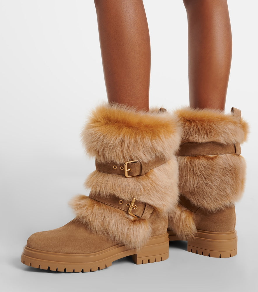 Gianvito Rossi Maverick suede and shearling biker boots
