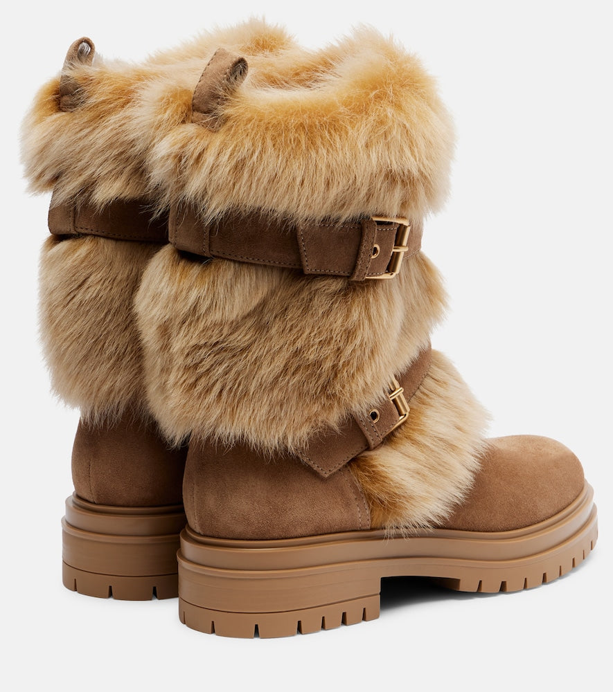 Gianvito Rossi Maverick suede and shearling biker boots