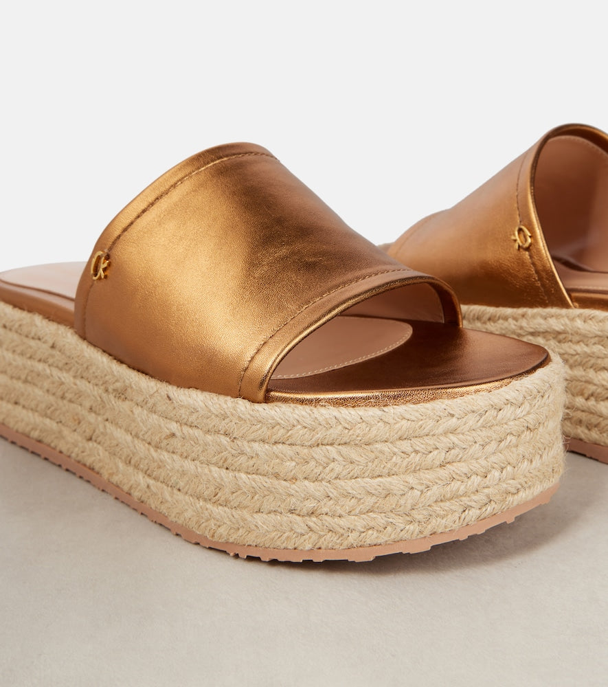 Gianvito Rossi Metallic leather espadrille slides