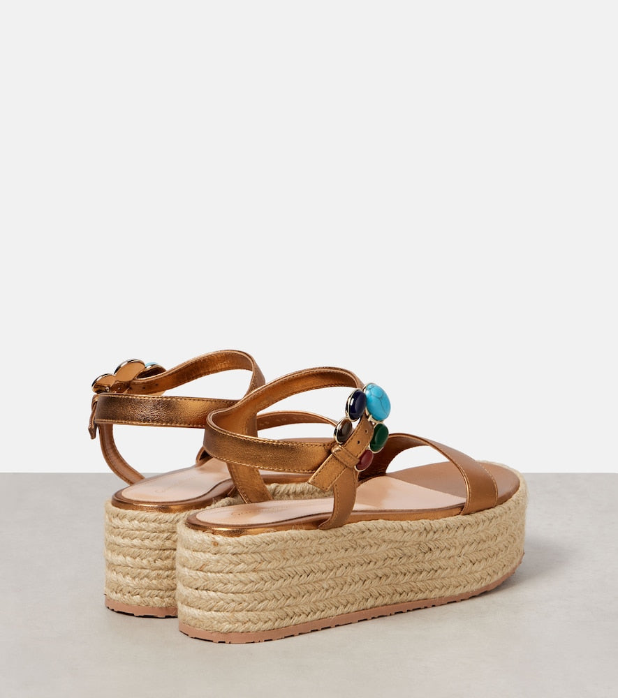 Gianvito Rossi Metallic leather platform espadrilles