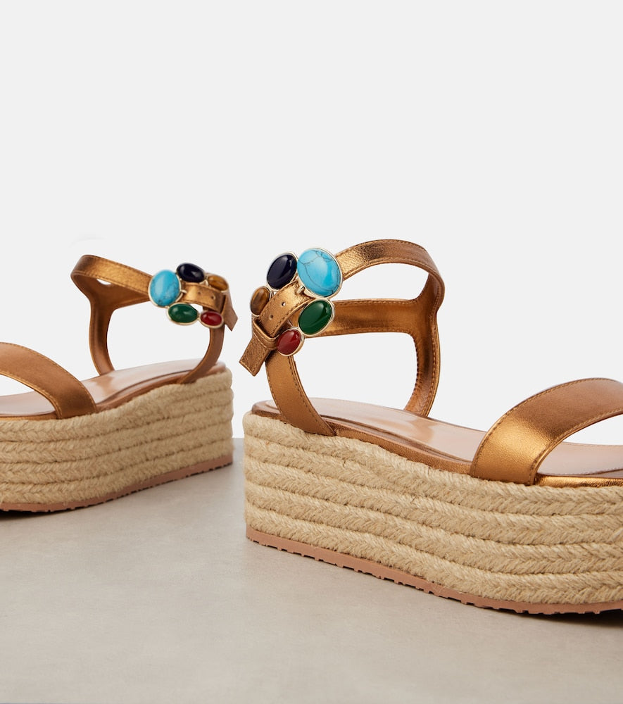 Gianvito Rossi Metallic leather platform espadrilles