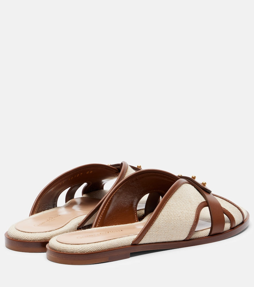 Gianvito Rossi Paros leather-trimmed canvas slides
