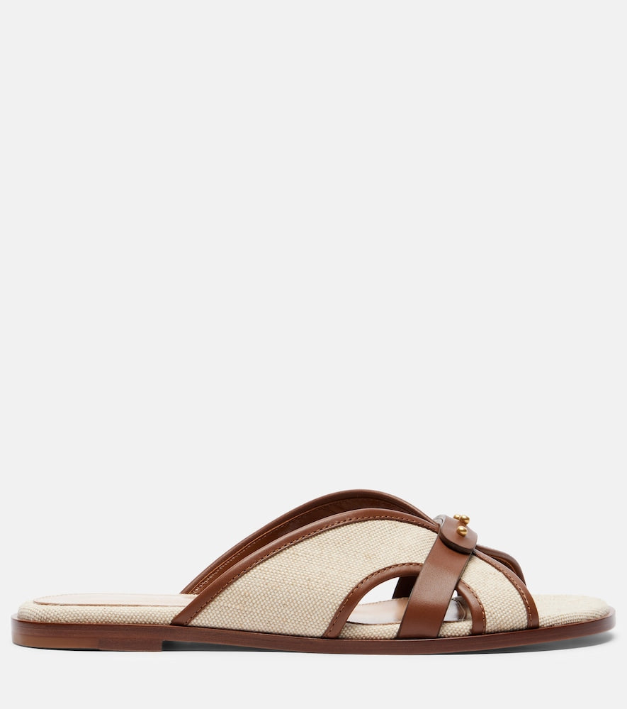 Gianvito Rossi Paros leather-trimmed canvas slides