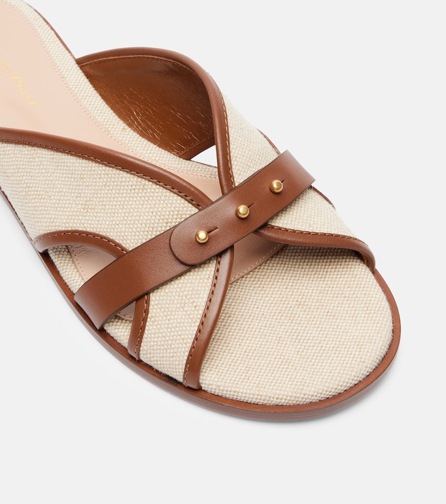Gianvito Rossi Paros leather-trimmed canvas slides