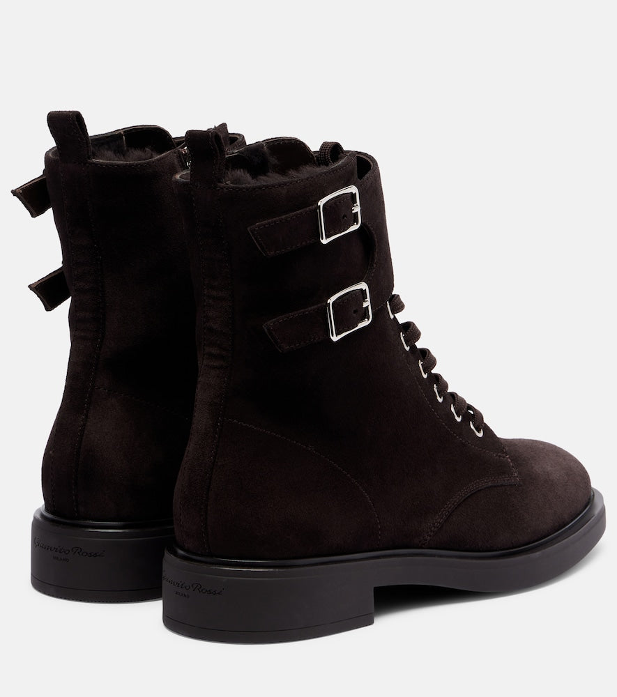 Gianvito Rossi Shearling-lined suede combat boots