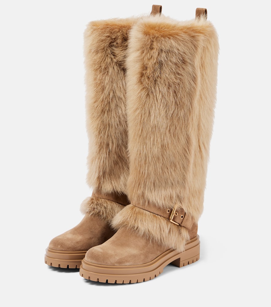 Gianvito Rossi Shearling-trimmed suede knee-high boots