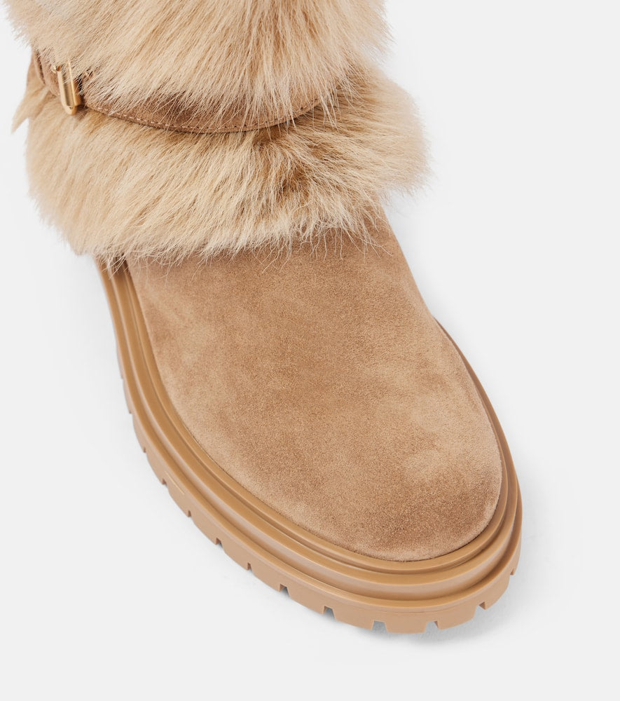 Gianvito Rossi Shearling-trimmed suede knee-high boots