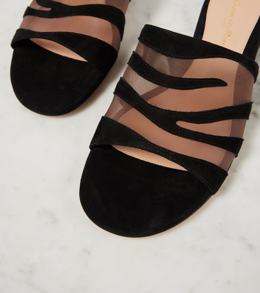 Gianvito Rossi Tigra suede and mesh slides