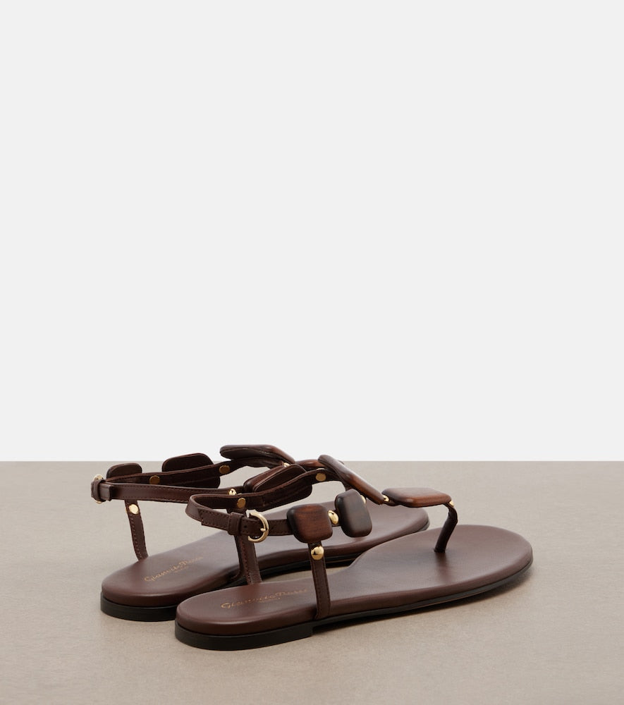 Gianvito Rossi Beaded leather thong sandals (Brown) - Flat Sandals