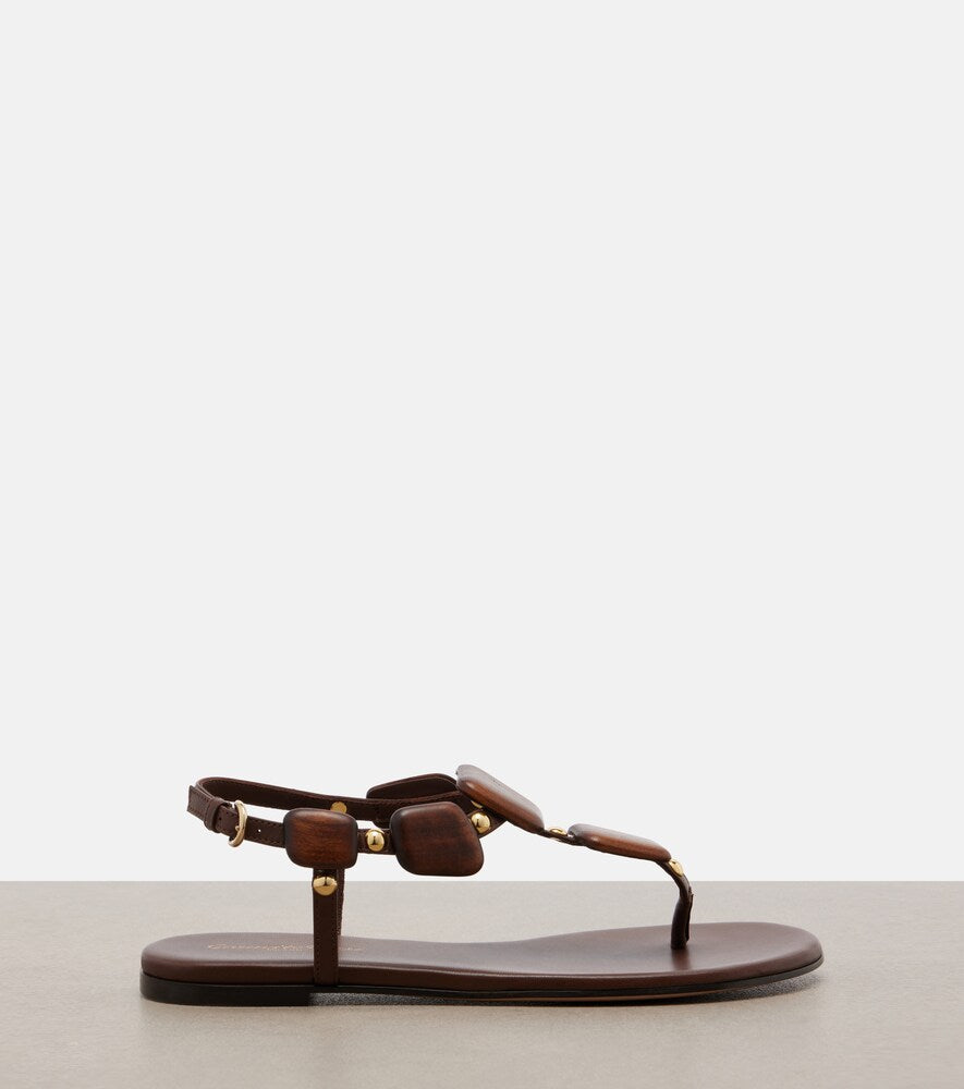 Gianvito Rossi Beaded leather thong sandals (Brown) - Flat Sandals