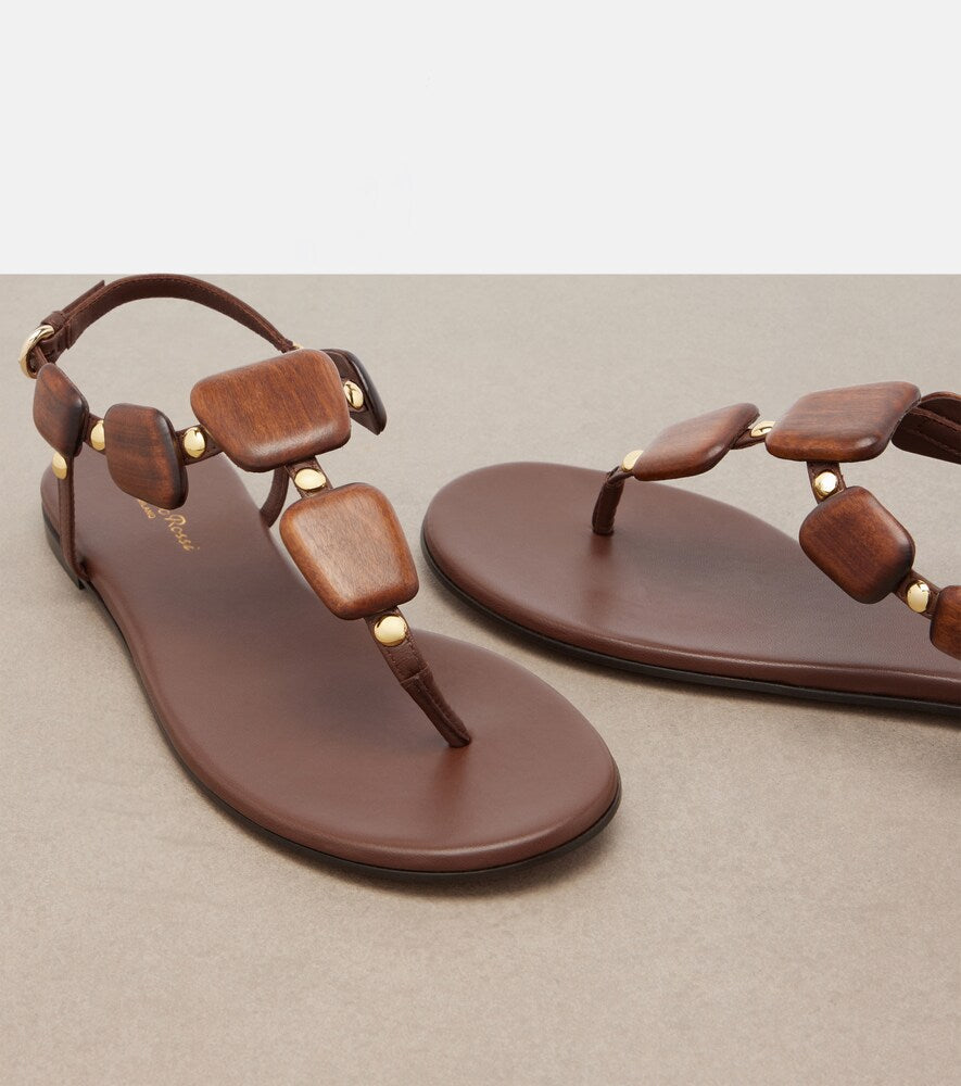 Gianvito Rossi Beaded leather thong sandals (Brown) - Flat Sandals