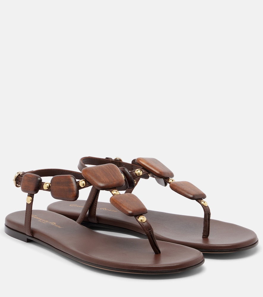 Gianvito Rossi Beaded leather thong sandals (Brown) - Flat Sandals