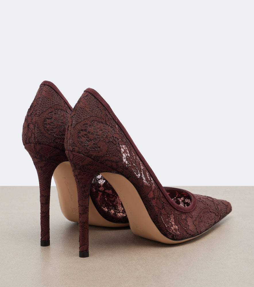 Gianvito Rossi Claudia suede-trimmed lace pumps in Burgundy - High-Heel Pumps