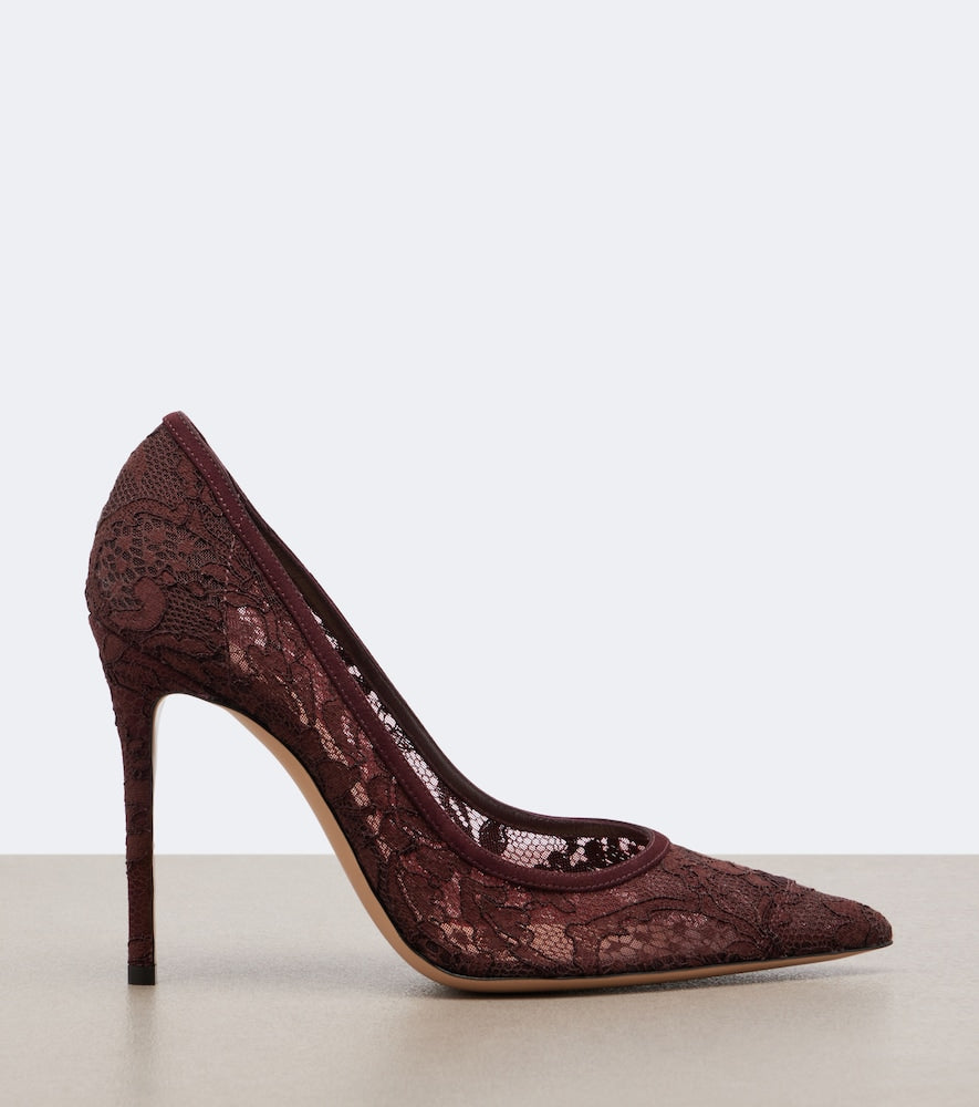 Gianvito Rossi Claudia suede-trimmed lace pumps in Burgundy - High-Heel Pumps